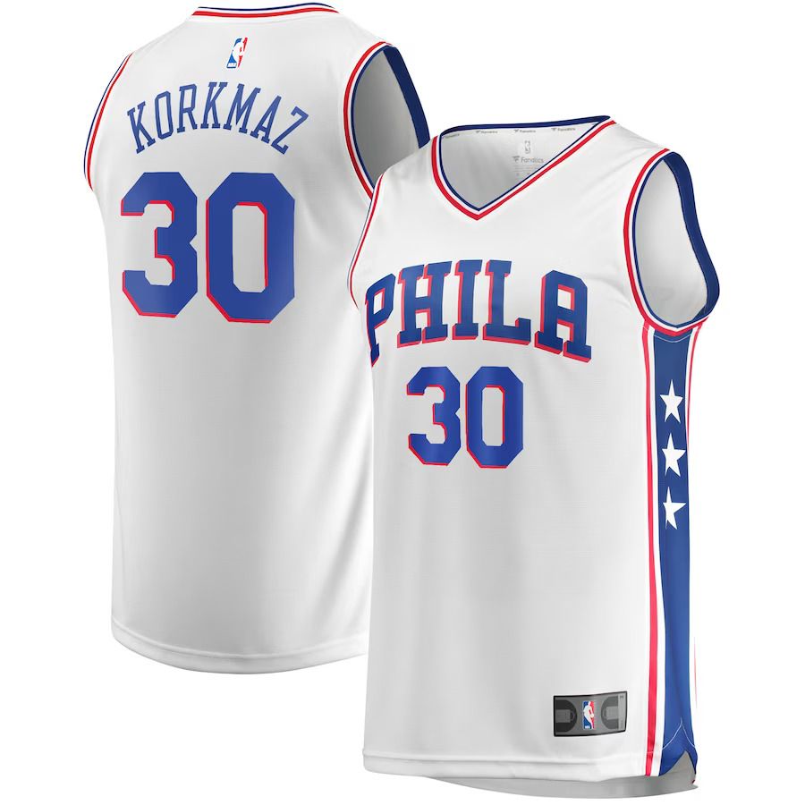Men Philadelphia 76ers #30 Furkan Korkmaz Fanatics Branded White Fast Break Player NBA Jersey